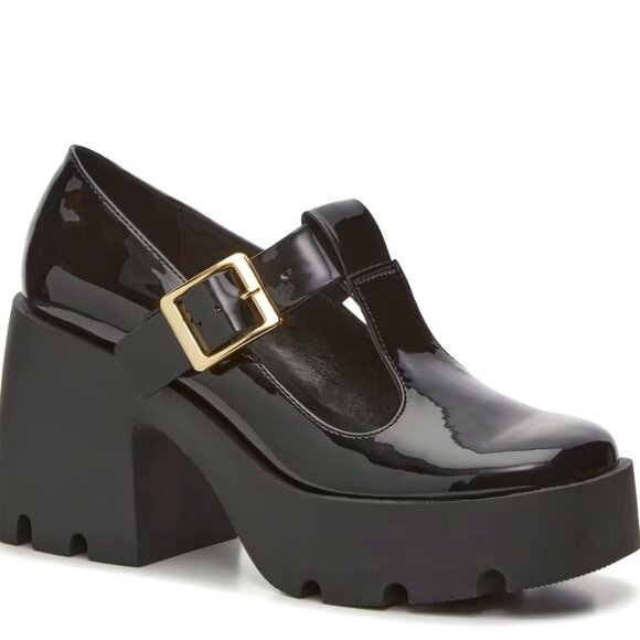 Steve Madden Black Platform Shoes with Gold Buckle - Picture 1 of 9